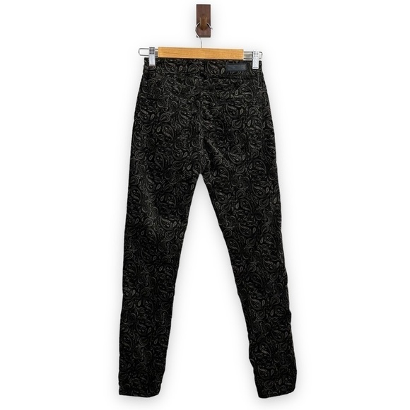 Adriano Goldstein Pants Womens 26 Black Stevie Ankle Velvet Dark Floral Paisley - Picture 12 of 13